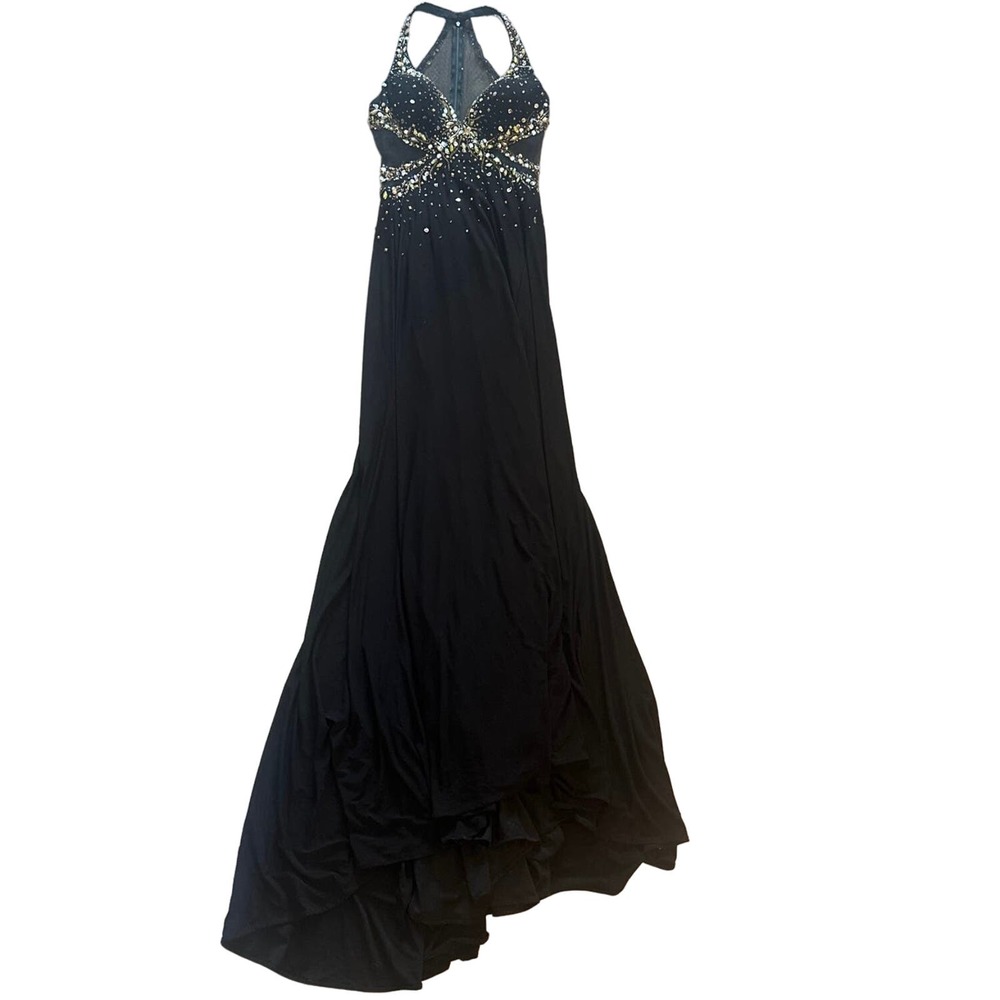 Women 8 MacDuggal Sequin Mesh Beaded Embellished Maxi Formal Evening Dress